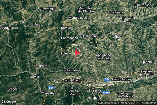 Lieve Terremoto M2.1 epicentro 4 km SW Castignano (AP) alle 09:54:43 (07:54:43 UTC)