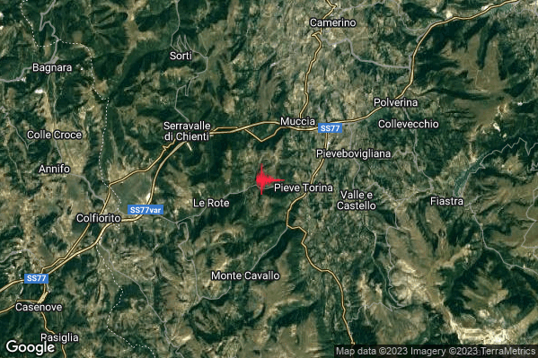 Debole Terremoto M2.5 epicentro 3 km W Pieve Torina (MC) alle 14:16:13 (12:16:13 UTC)