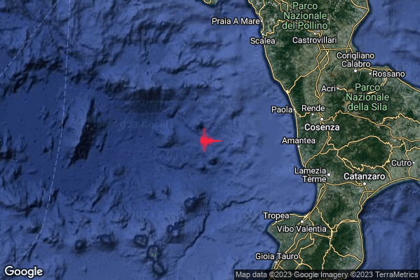 Lieve Terremoto M2.2 epicentro Tirreno Meridionale (MARE) alle 14:22:08 (12:22:08 UTC)