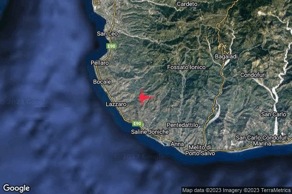 Debole Terremoto M2.3 epicentro 3 km SE Motta San Giovanni (RC) alle 06:05:07 (04:05:07 UTC)