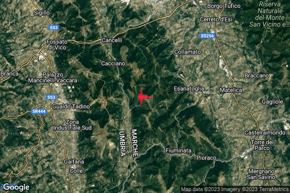 Debole Terremoto M2.6 epicentro 5 km W Esanatoglia (MC) alle 08:53:44 (06:53:44 UTC)