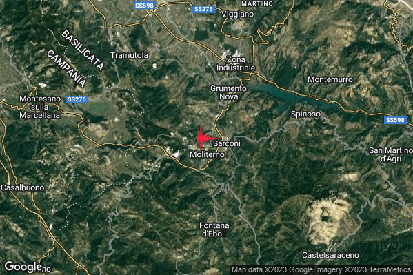Debole Terremoto M2.3 epicentro 1 km N Moliterno (PZ) alle 08:53:56 (06:53:56 UTC)