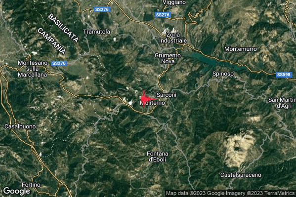 Lieve Terremoto M2.1 epicentro 1 km W Moliterno (PZ) alle 12:01:58 (10:01:58 UTC)