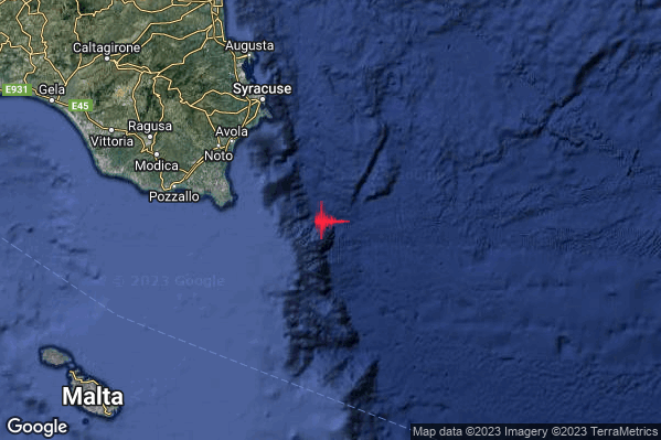 Debole Terremoto M2.5 epicentro Costa Siracusana (Siracusa) alle 14:15:52 (12:15:52 UTC)