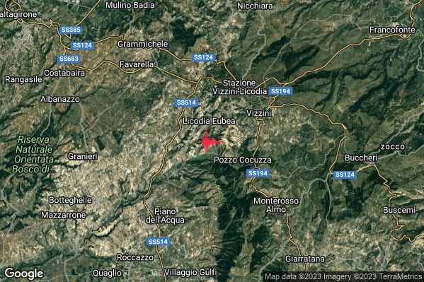 Debole Terremoto M2.3 epicentro 2 km S Licodia Eubea (CT) alle 19:06:50 (17:06:50 UTC)