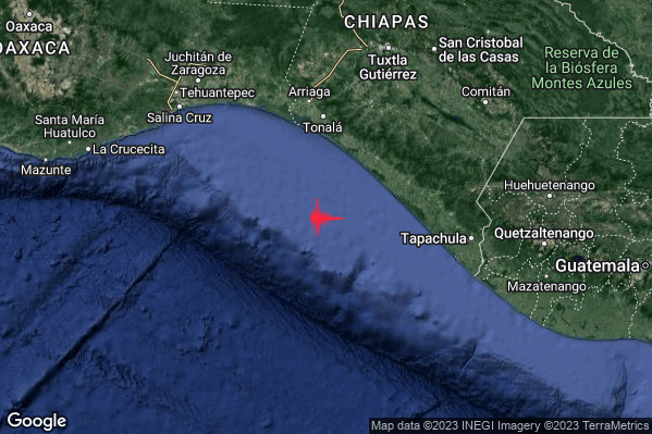 Estremo Terremoto M6.4 epicentro Near coast of Chiapas Mexico [Sea: Mexico] alle 11:29:04 (09:29:04 UTC)