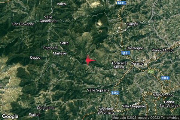 Lieve Terremoto M2.2 epicentro 5 km W Torricella Sicura (TE) alle 15:53:43 (13:53:43 UTC)