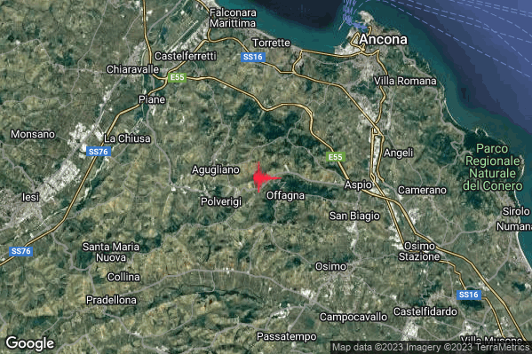 Lieve Terremoto M2.0 epicentro 2 km NW Offagna (AN) alle 23:12:06 (21:12:06 UTC)