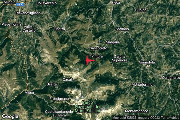Lieve Terremoto M2.1 epicentro 1 km S Bolognola (MC) alle 12:10:11 (10:10:11 UTC)