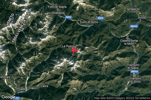 Lieve Terremoto M2.1 epicentro 7 km SW Forni di Sotto (UD) alle 22:08:13 (20:08:13 UTC)