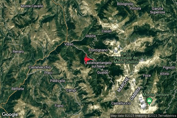 Lieve Terremoto M2.1 epicentro 2 km W Castelsantangelo sul Nera (MC) alle 07:34:48 (05:34:48 UTC)