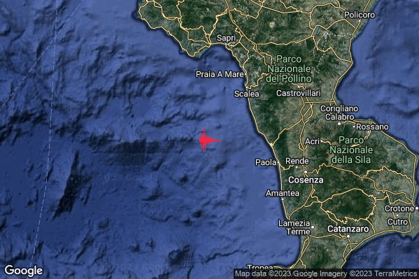 Leggero Terremoto M3.1 epicentro Tirreno Meridionale (MARE) alle 07:35:57 (05:35:57 UTC)