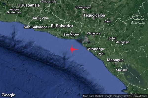 Estremo Terremoto M6.4 epicentro Nicaragua [Sea] alle 02:22:09 (00:22:09 UTC)