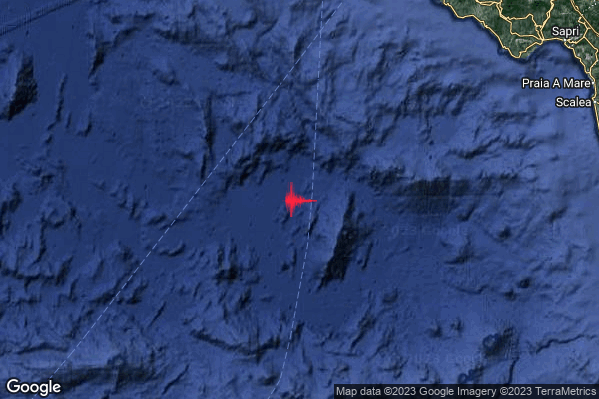 Debole Terremoto M2.3 epicentro Tirreno Meridionale (MARE) alle 15:43:22 (13:43:22 UTC)