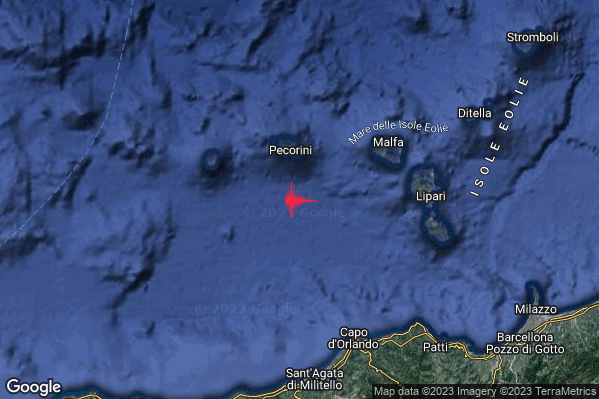 Lieve Terremoto M2.2 epicentro Isole Eolie (Messina) alle 13:40:41 (11:40:41 UTC)