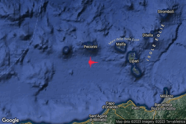 Lieve Terremoto M2.2 epicentro Isole Eolie (Messina) alle 17:03:18 (15:03:18 UTC)