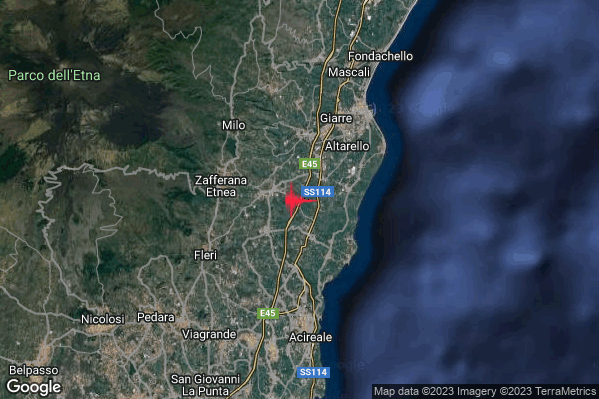 Lieve Terremoto M2.1 epicentro 2 km E Santa Venerina (CT) alle 19:51:49 (17:51:49 UTC)
