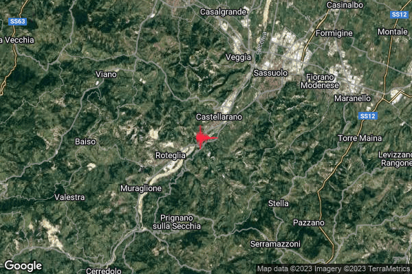 Lieve Terremoto M2.2 epicentro 2 km SW Castellarano (RE) alle 10:14:11 (08:14:11 UTC)