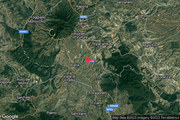 Lieve Terremoto M2.1 epicentro 3 km E Atella (PZ) alle 04:37:28 (02:37:28 UTC)