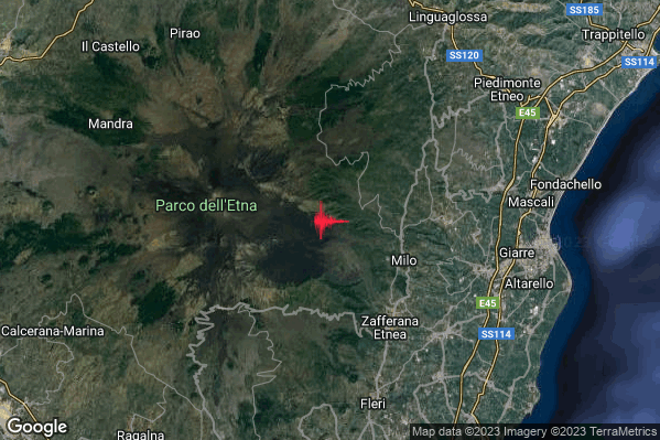 Debole Terremoto M2.5 epicentro 5 km W Milo (CT) alle 04:55:44 (02:55:44 UTC)