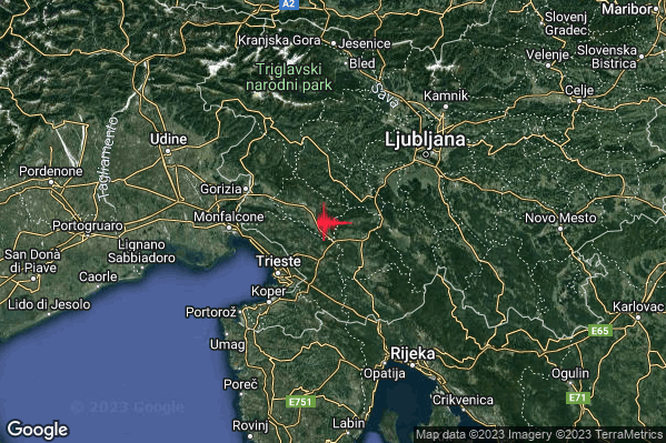 Debole Terremoto M2.5 epicentro Confine Italia-Slovenia (SLOVENIA) alle 13:19:22 (11:19:22 UTC)