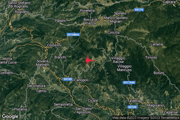 Debole Terremoto M2.5 epicentro 4 km NE Panettieri (CS) alle 03:17:19 (01:17:19 UTC)