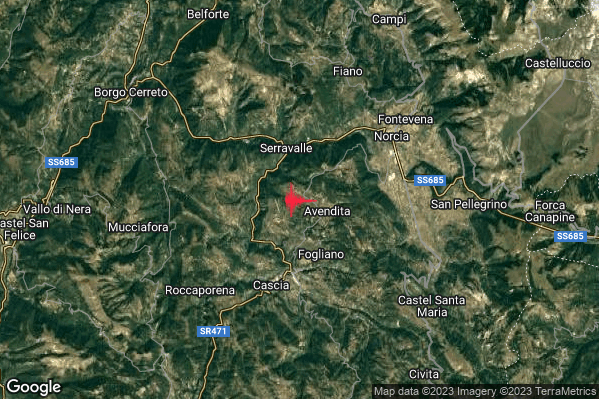 Lieve Terremoto M2.1 epicentro 5 km N Cascia (PG) alle 09:45:08 (07:45:08 UTC)