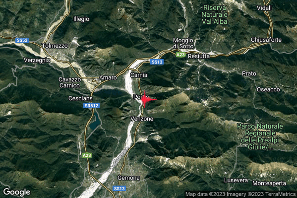 Debole Terremoto M2.4 epicentro 2 km NE Venzone (UD) alle 22:56:25 (20:56:25 UTC)