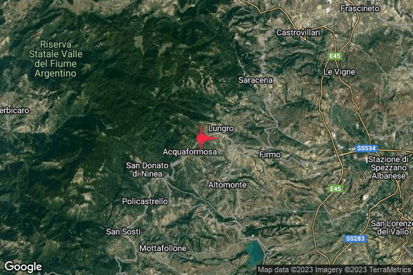 Lieve Terremoto M2.0 epicentro 2 km SW Lungro (CS) alle 00:18:46 (22:18:46 UTC)