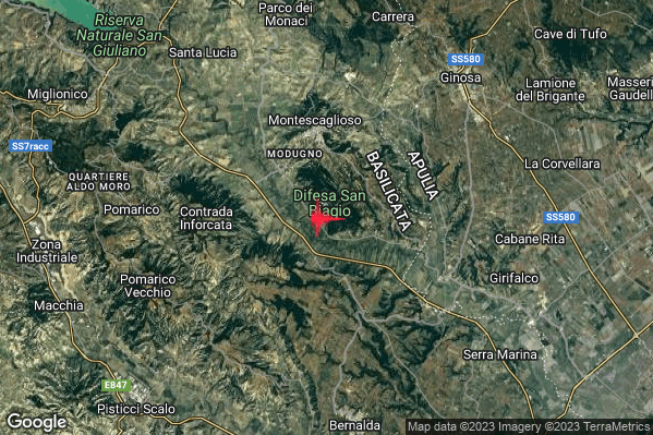 Lieve Terremoto M2.0 epicentro 5 km S Montescaglioso (MT) alle 07:01:35 (05:01:35 UTC)