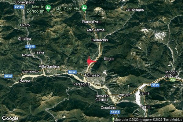 Lieve Terremoto M2.2 epicentro 2 km N Tolmezzo (UD) alle 03:12:56 (01:12:56 UTC)