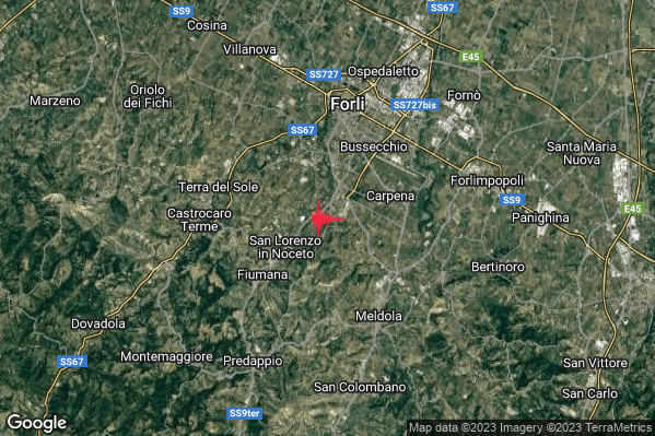 Lieve Terremoto M2.0 epicentro 5 km NW Meldola (FC) alle 04:58:06 (02:58:06 UTC)