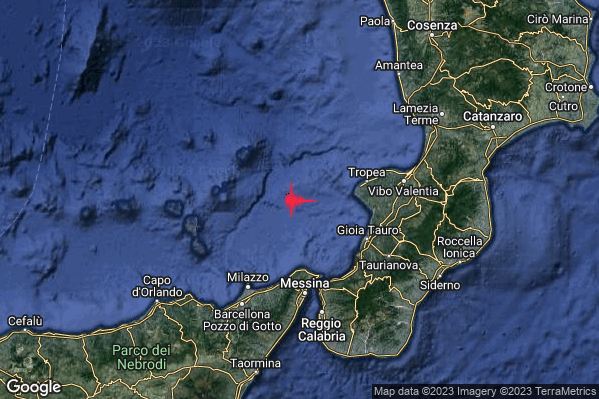 Moderato Terremoto M3.7 epicentro Tirreno Meridionale (MARE) alle 22:07:30 (20:07:30 UTC)