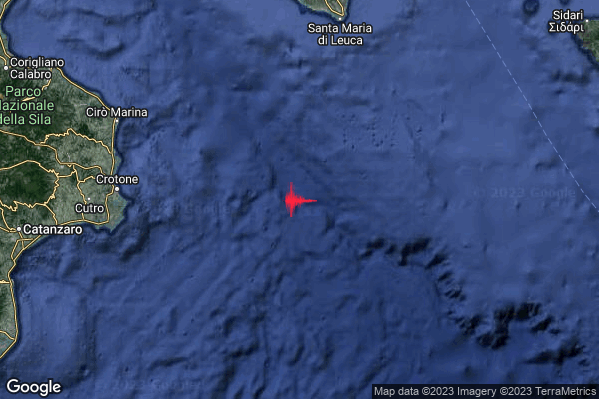 Debole Terremoto M2.4 epicentro Mar Ionio Settentrionale (MARE) alle 03:13:20 (01:13:20 UTC)