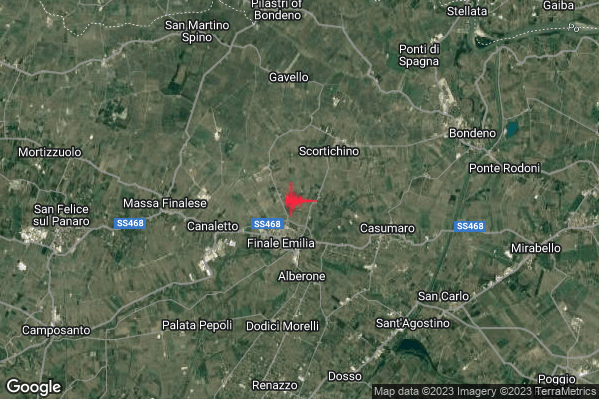 Debole Terremoto M2.5 epicentro 2 km N Finale Emilia (MO) alle 06:13:50 (04:13:50 UTC)