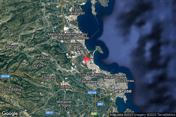 Lieve Terremoto M2.0 epicentro 3 km SE Priolo Gargallo (SR) alle 08:43:13 (06:43:13 UTC)
