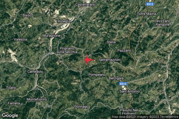 Leggero Terremoto M3.1 epicentro 4 km W Serramazzoni (MO) alle 19:38:19 (17:38:19 UTC)