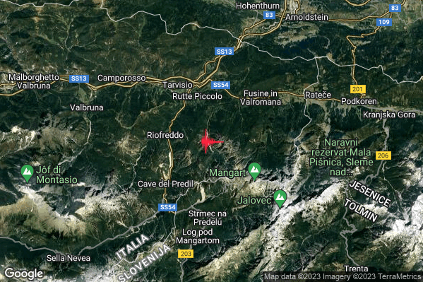 Lieve Terremoto M2.2 epicentro 5 km SE Tarvisio (UD) alle 06:27:32 (04:27:32 UTC)