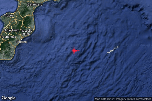 Debole Terremoto M2.6 epicentro Mar Ionio Settentrionale (MARE) alle 00:04:07 (22:04:07 UTC)