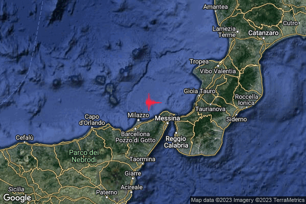 Lieve Terremoto M2.2 epicentro Costa Siciliana nord-orientale (Messina) alle 02:11:26 (00:11:26 UTC)