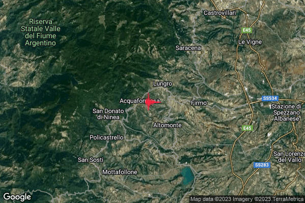 Lieve Terremoto M2.0 epicentro 2 km E Acquaformosa (CS) alle 04:03:50 (02:03:50 UTC)