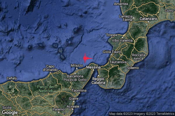 Lieve Terremoto M2.2 epicentro Costa Siciliana nord-orientale (Messina) alle 08:01:22 (06:01:22 UTC)