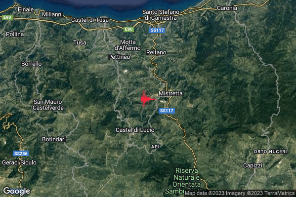 Lieve Terremoto M2.0 epicentro 3 km W Mistretta (ME) alle 13:23:00 (11:23:00 UTC)