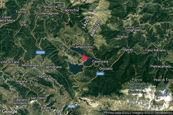 Debole Terremoto M2.4 epicentro 2 km S Campotosto (AQ) alle 18:26:32 (16:26:32 UTC)