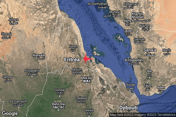 Severo Terremoto M5.6 epicentro Eritrea [Land] alle 19:15:27 (17:15:27 UTC)