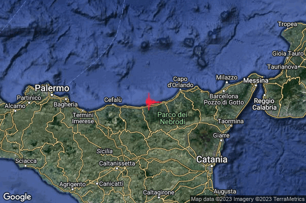 Lieve Terremoto M2.1 epicentro Costa Siciliana nord-orientale (Messina) alle 08:45:36 (06:45:36 UTC)