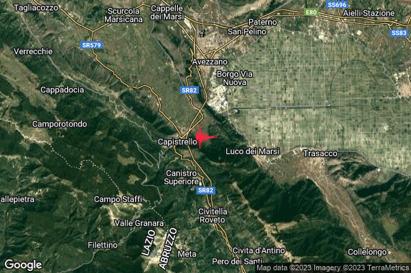 Lieve Terremoto M2.2 epicentro 3 km E Capistrello (AQ) alle 12:39:43 (10:39:43 UTC)