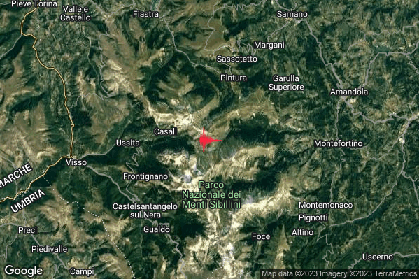 Debole Terremoto M2.4 epicentro 6 km S Bolognola (MC) alle 19:42:24 (17:42:24 UTC)