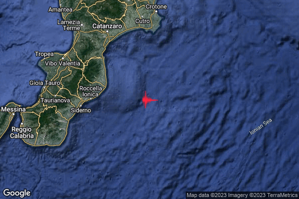 Leggero Terremoto M3.0 epicentro Mar Ionio Settentrionale (MARE) alle 19:49:40 (17:49:40 UTC)