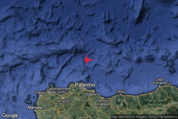 Lieve Terremoto M2.1 epicentro Tirreno Meridionale (MARE) alle 05:16:45 (03:16:45 UTC)